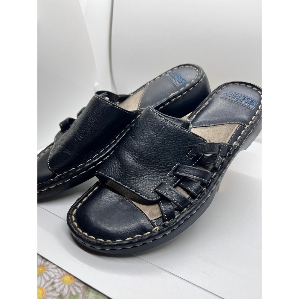 Dockers for Women Beth Black Leather Slide Sandals Woven Mules Size 8M DGF